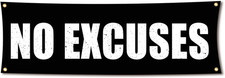 Motivational Gym Flag Banner - No Excuses - 72X24 Inches Home Garage Gym Wall