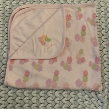 Vintage 2008 Gap Pink Floral Flower Print Baby Blanket Reversible