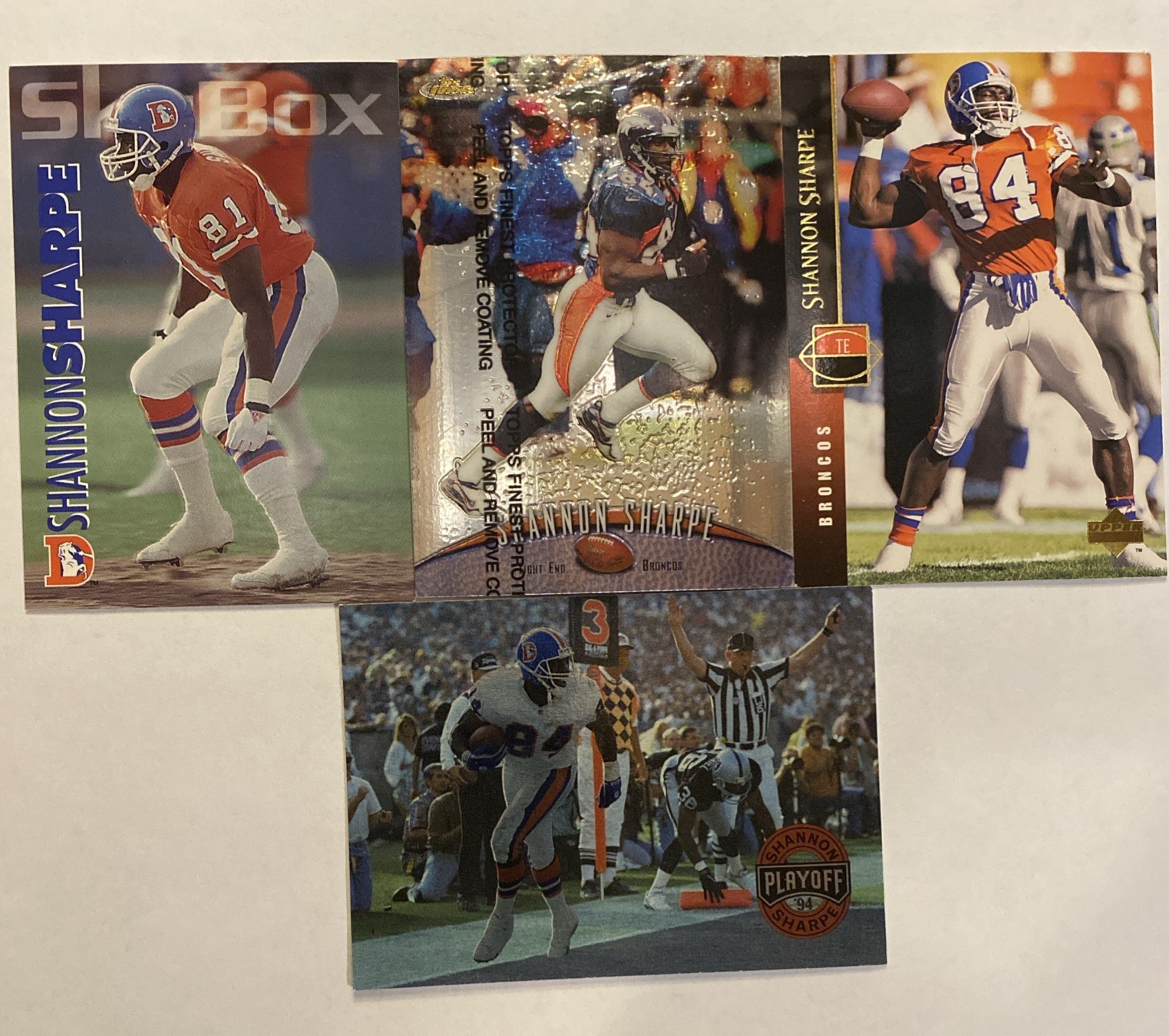 Shannon Sharpe LOT 1998 Finest #155 1994 Playoff #10 Upper Deck #188 1993 Skybox