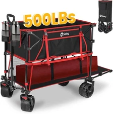 400L Large Capacity Folding Double Decker Wagon with Brakes 50" Extra Long Cart