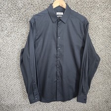 Calvin Klein Dress Shirt Mens 16 34/35 Gray Button Up Slim Fit Stretch Career