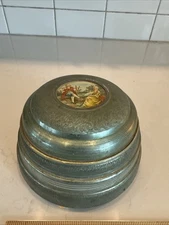 Antique Thorens Switzerland Metal Powder Music Box 🎵🎶Wood Bottom 1920’s Works