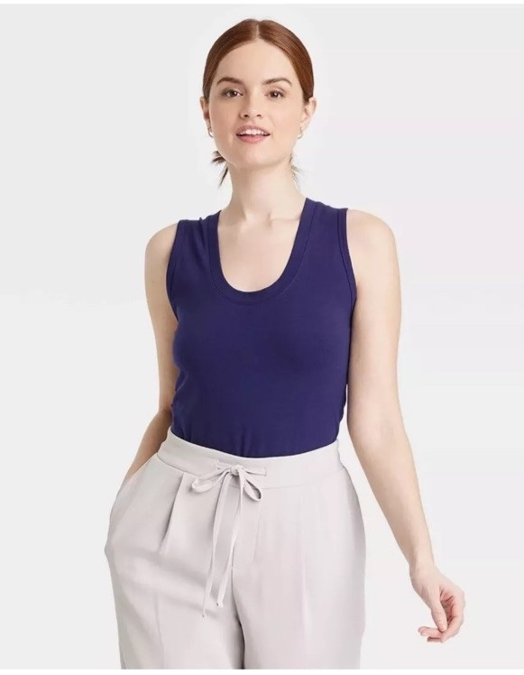 New A New Day  U-Neck Slim Fit Tank Top - Navy Blue Size Large