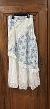 Altar d State blue floral eyelet and white lace midi skirt XS