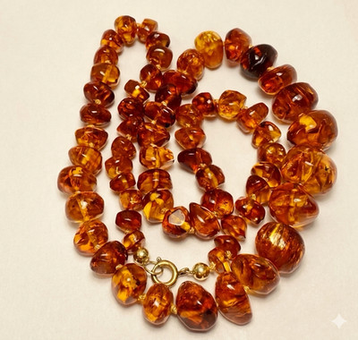 Baltischer Bernstein Kette 38g Cognac Naturbernstein Nuggets Honig Amber 38cm