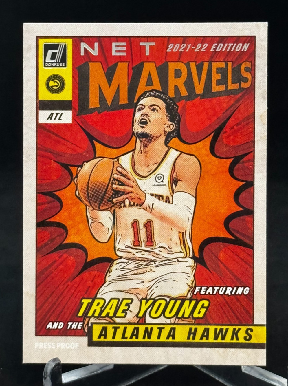 2021-22 Panini Donruss Net Marvels Press Proof White Text #5 Trae Young
