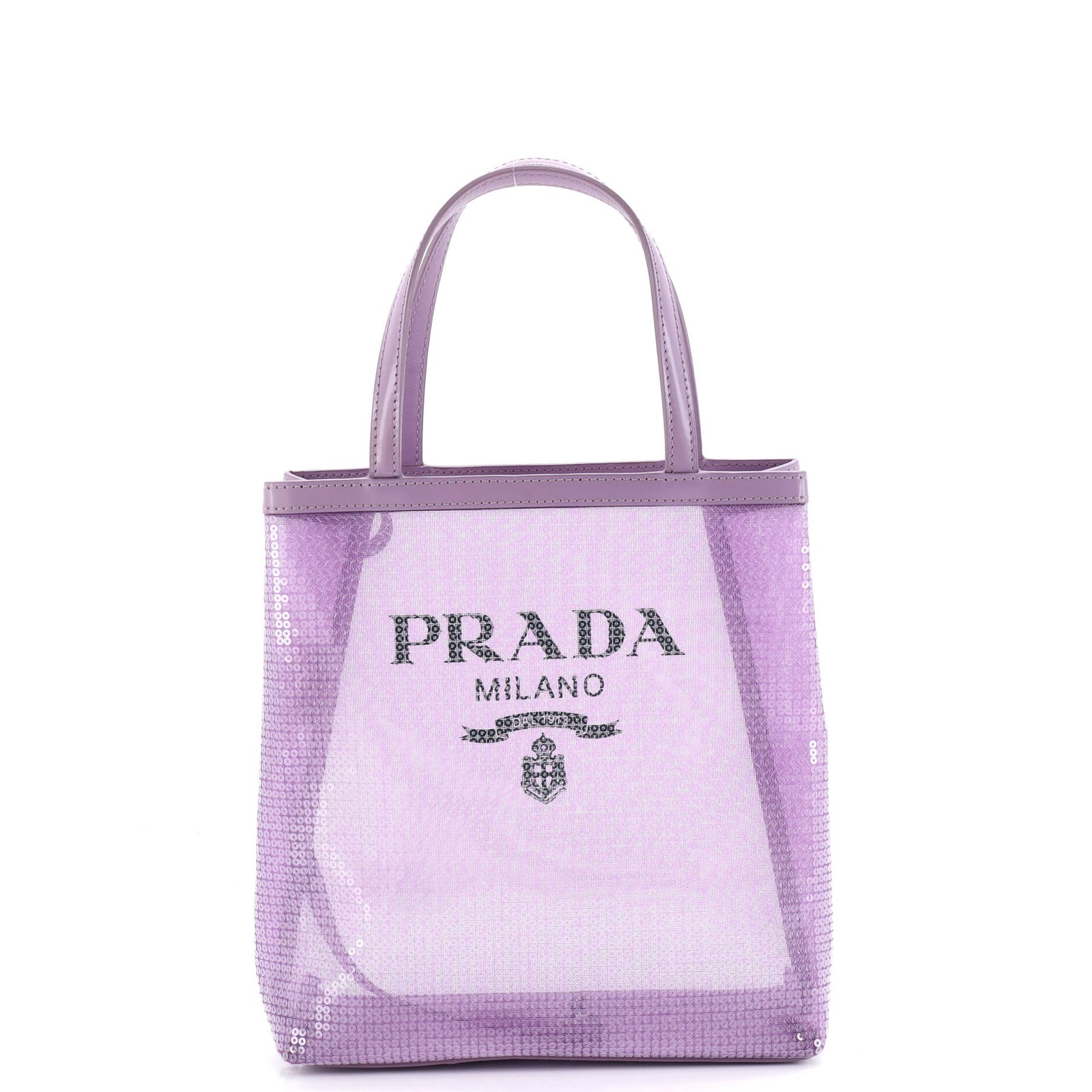 Prada Logo Open Tote Sequined Mesh Small