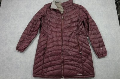 L.L.Bean Coat Womens Medium Red Down Puffer 850 Quilted Full Zip Long Warm