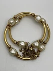 Vtg MIRIAM HASKELL Baroque Pearl Beaded Gold Tone Tassels Fringe Wire Bracelet