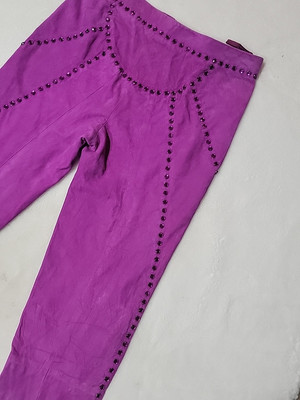Stunning GIANNI VERSACE suede (leather) Trousers, 38 worked in rhinestones #CB2