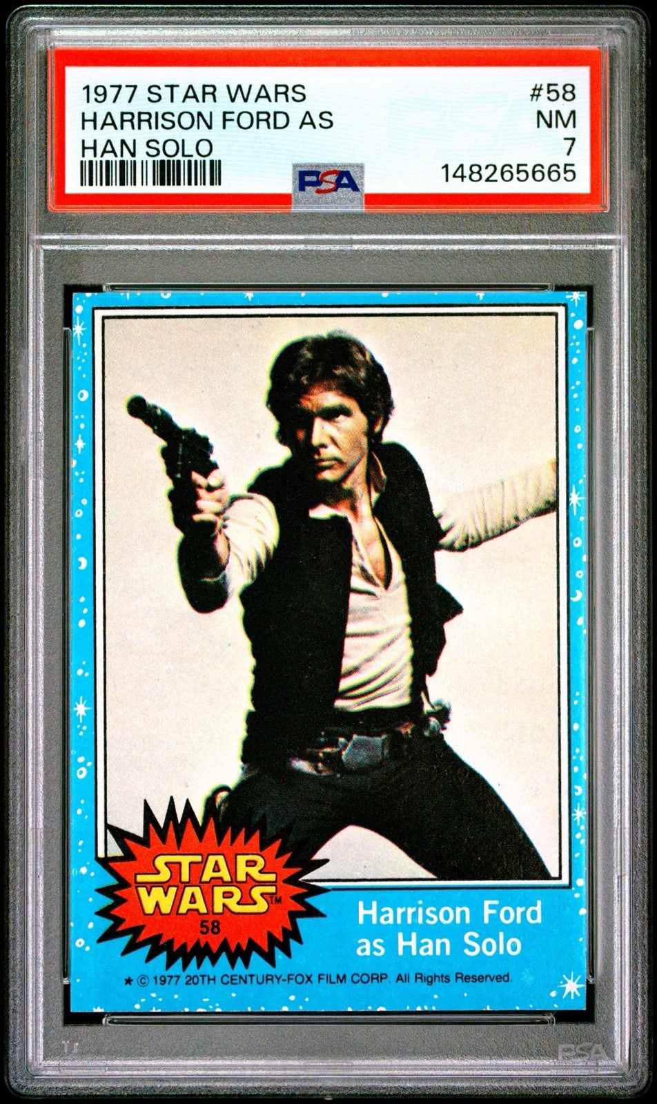 Hot! 1977 Topps Star Wars Series 1 Harrison Ford Han Solo Card #58 PSA 7 NM Hot!