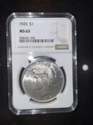 1925 Silver Peace Dollar MS63 NGC Brown Label Bright And Beautiful