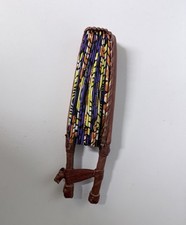 African Handmade Folding Fan Leather Handle Colorful Purple Yellow Pattern
