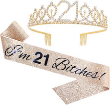 "I'M 21 Bitches " Sash  Rhinestone Tiara Set - 21St Birthday Gifts Birthday Sas