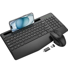 Wireless Keyboard and Mouse Combo, Ergonomic Keyboard with Wrist Rest, Holder...