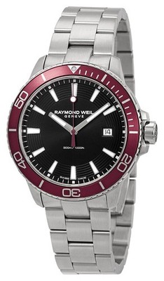 Raymond Weil Tango Steel Black Dial Date Divers Quartz Mens Watch 8260-ST4-20001