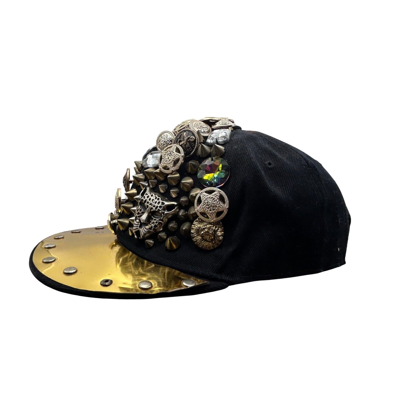 Statement Black Baseball Cap with Spikes, Buttons… - image 2