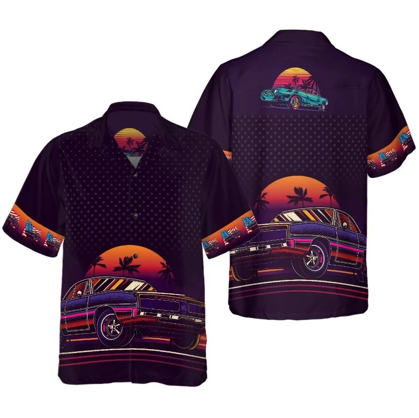 Vintage Neon Muscle Car Hawaiian Shirt