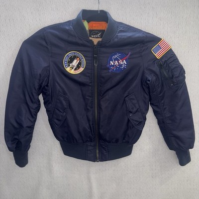 NASA Puffer Bomber Jacket BRAVO Men s Small Navy 100th Space Shuttle Mission