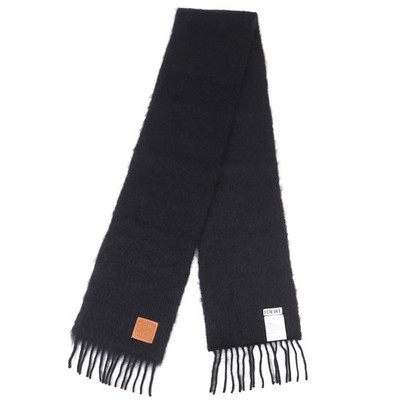 小物 LOEWE Mohair Anagram Leather Patch Scarf Excellent LOEWE Scarf Anagram Leather Patch with Fringe, Long