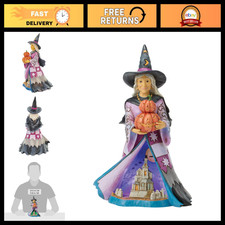 Halloween Witch Figurine with Pumpkins Glowing Graveyard Scene, 8.27" Decor