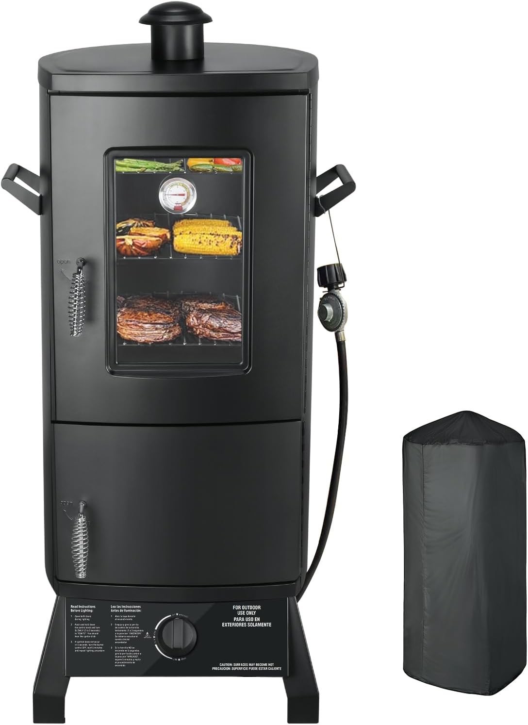 Vertical Propane Smoker with Temperature Control BBQ Smoker Grill Outdoor Black
