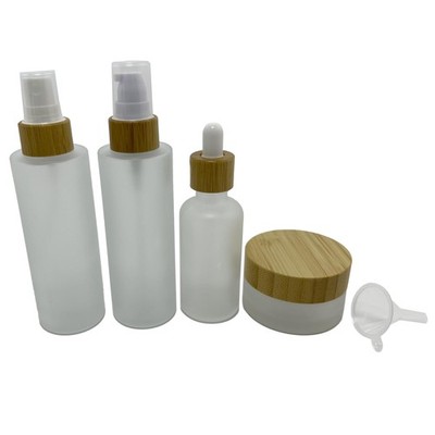 Empty Refillable Frosted Glass Cosmetic Skin Care Containers with Bamboo Cove...