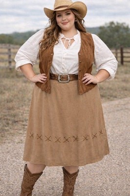 Western Bohemian Faux Suede Plus Size Skirt Size 24W