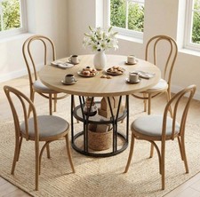 120cm Black Round Dining Table for 4-6 Wood Circle Dinner Table