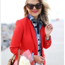 J Crew Schoolboy Blazer Wool Coral Red Gold Buttons Fitted Size 2
