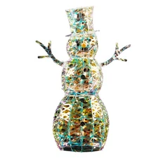 4FT Lighted Iridescent Snowman Christmas Decorations, Pre-lit Holiday Decor with