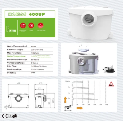 TRITURATORE MACERATORE WC SANITARIO LAVANDINO DOCCIA VASCA LAME tipo sanitrit - Imagen 1 de 4