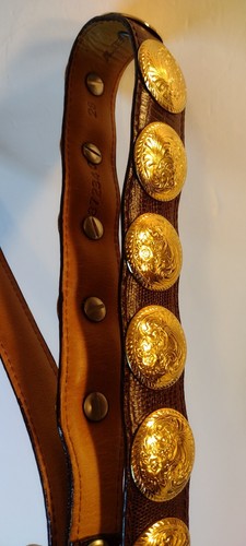 Vtg Concho Belt Al Beres Brown Leather Tooled German Silver Gold Conchos SZ 28 - Picture 5 of 12