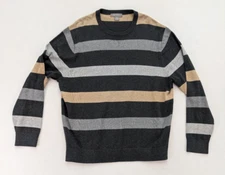 Daniel Cremieux Men's Sweater Size XL Gray Stripe Crewneck Pullover Supima