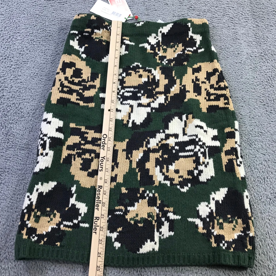 Falda Kenzo Paris Mujer Grande Tejida Pixel Flor Midi Falda Verde Beige Lana Foto 3 de 4