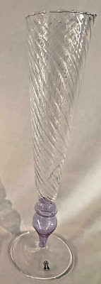 Set of 2 Elegant ABIGAIL Fine Crystal Lavender Stem Champagne Glass Flutes. New