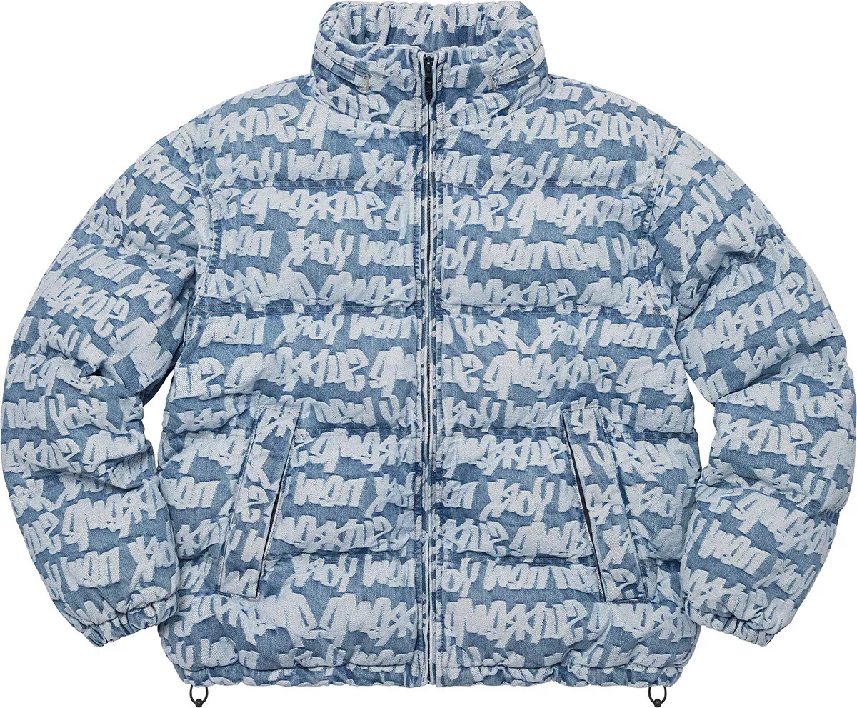 IN HAND Size S - Supreme Fat Tip Jacquard Denim Puffer Jacket Blue