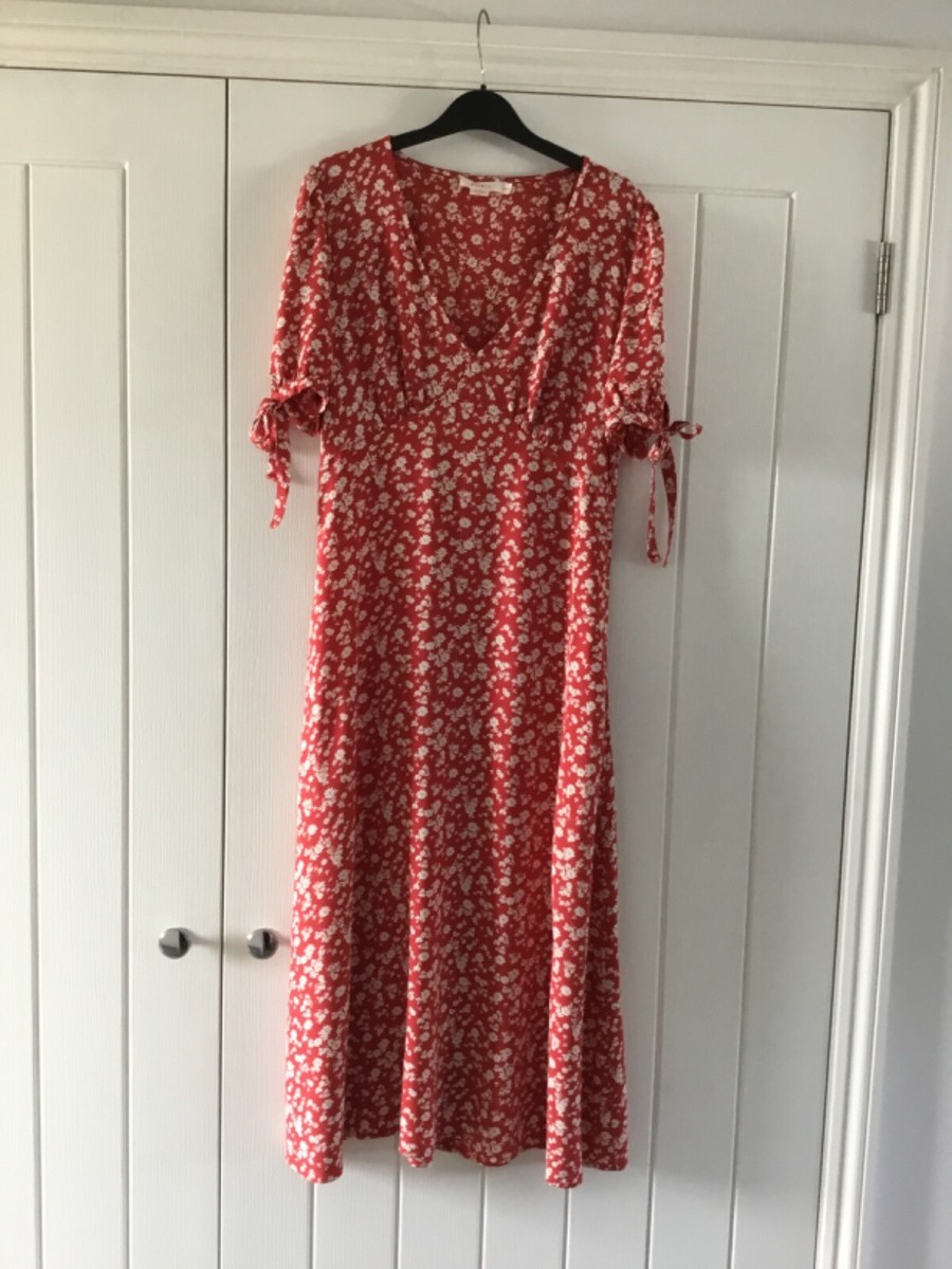 Finery Claire Ditsy Floral Print Midi Dress, Red/Ivory, size 10