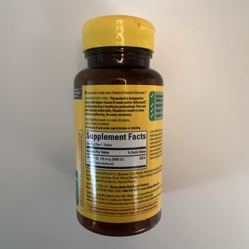 Nature Made Vitamin D3 5000 IU 125mcg 70 Tablets Extra Strength Fast Dissolve - Picture 2 of 6
