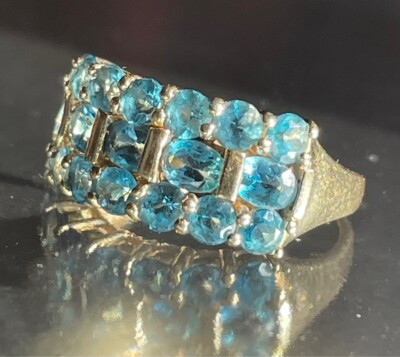 Bandring Gelbgold und Blautopas Größe 6