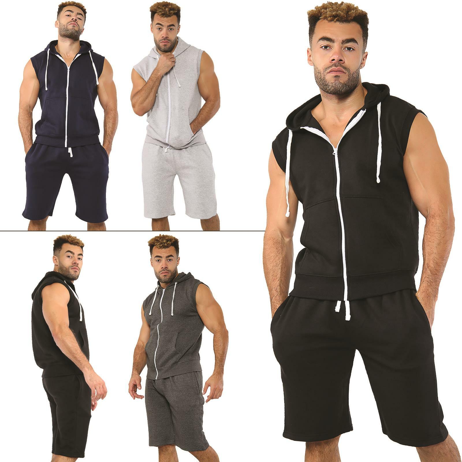 Mens Sleeveless Hoodies Tracksuit Vest Tops Shorts Bottoms Gym Gilet Short  Set | eBay