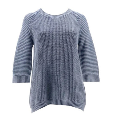 #ad #ad New LOGO by Lori Goldstein 1X Sun Faded Cotton 3 4 Sleeve Sweater Blue QVC 6590 $77.00