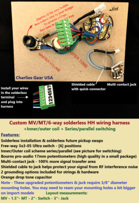MV-MT- 6-way Switch Solderless Wiring Harness + Series-Parallel/Inner-Outer Coil