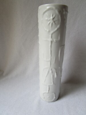 Rosenthal Studio-Linie Design Bisquit Vase Relief Cuno Fischer signiert 31x8cm