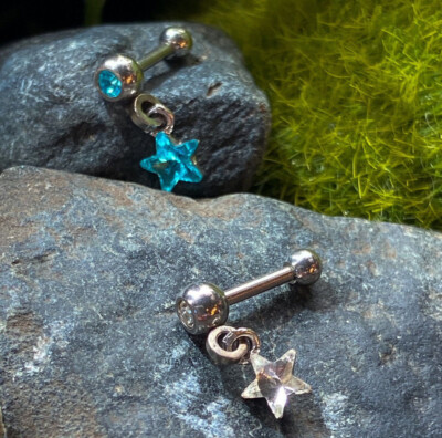 1pc Crystal Star Dangle Tragus Helix Cartilage Ring 16g 1/4'' Ear Stud Barbell