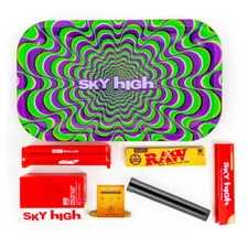 Metal Rolling Tray Trippy Combo Bundle Kit RAW, SKY HIGH Gift Pack Set #16 King