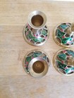 Set of 4 Vtg Hampton Brass Green & Red Enamel Holly Berry Dinner Candle Holders — photo 3