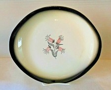 Mid Century Vintage Stetson Pink  Black Floral Oval Serving Platter STT73 11"