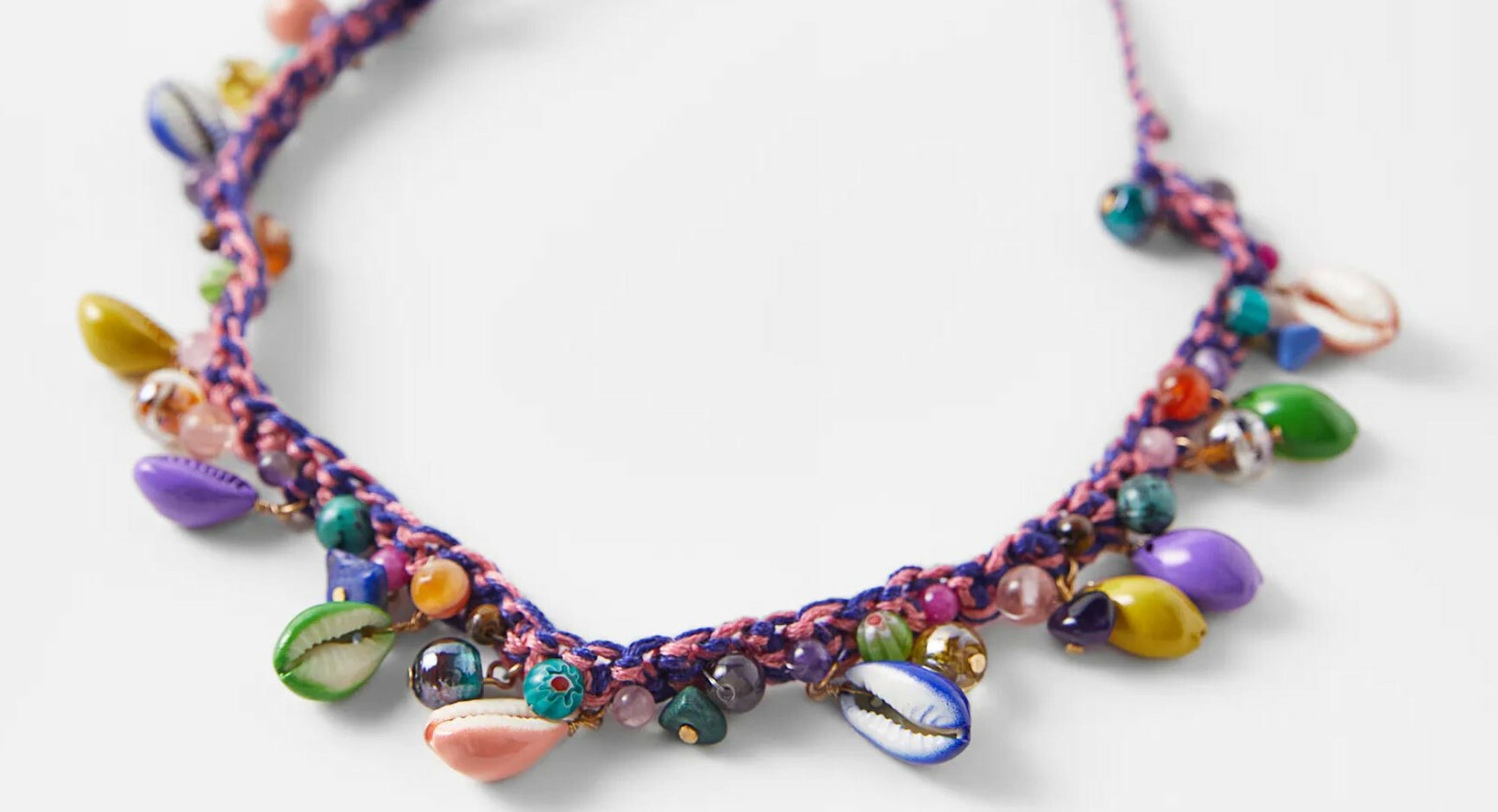 ZARA BEAD AND SEASHELL NECKLACE CHOKER RAINBOW BRAID BRAIDED MACRAME HIPPIE BOHO