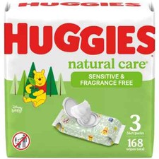 Huggies Natural Care Sensitive Baby Wipes, Unscented, 3 Pack, 168 Total